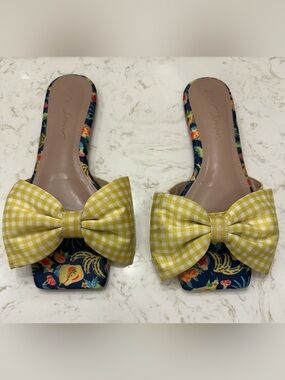 Betsey Johnson Skyee Gingham Bow Fruit Slide Sandals 7.5